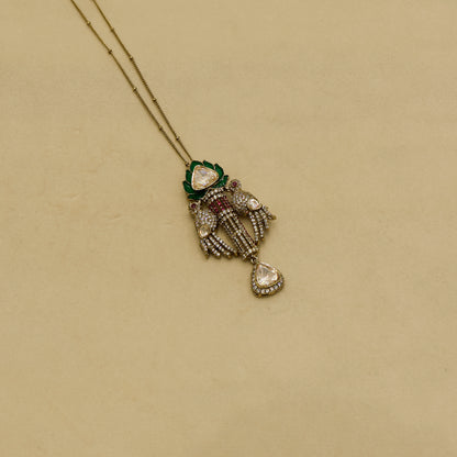 Aanura Lotus Motif Long Necklace Set with Earrings