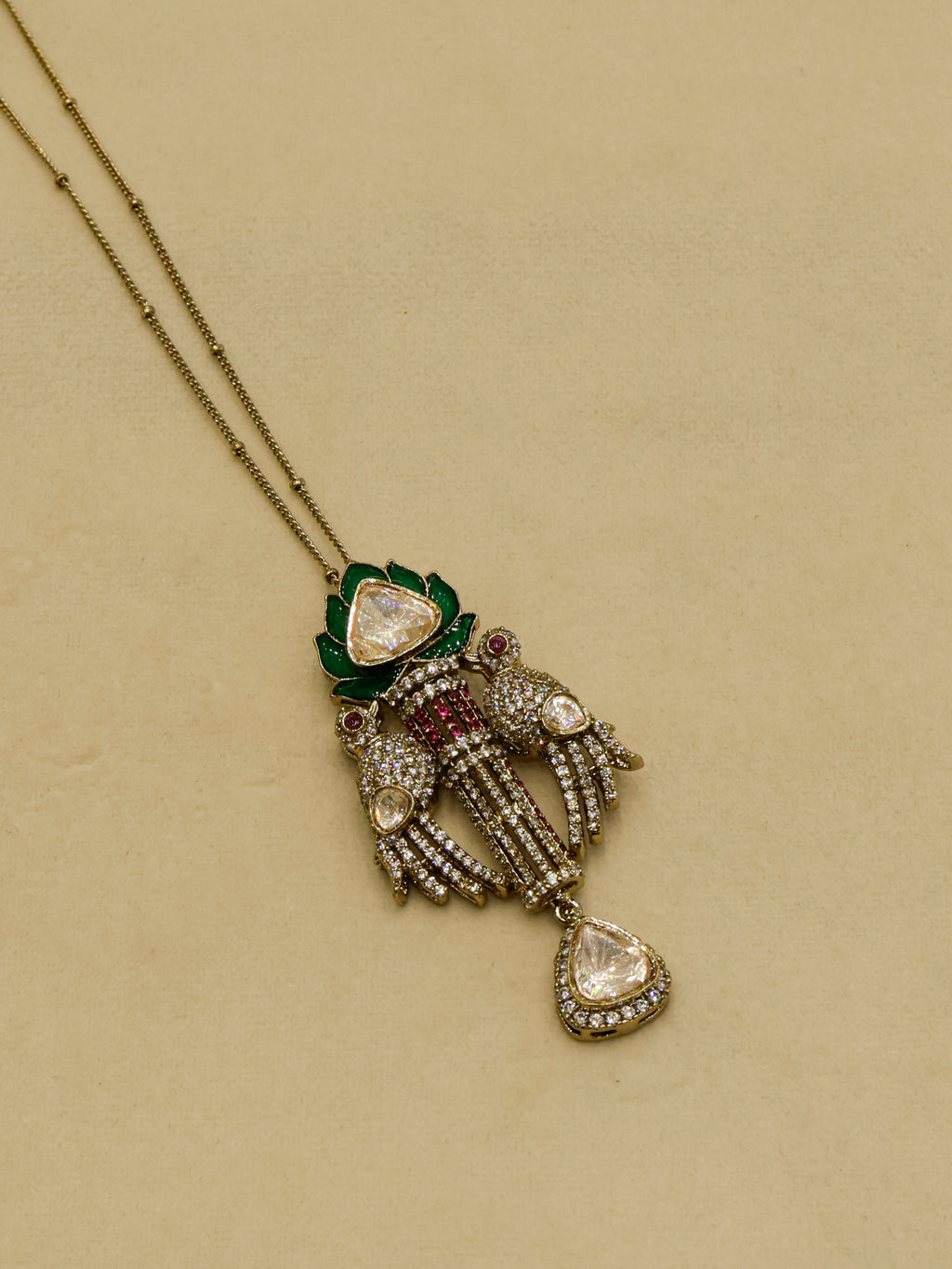 Aanura Lotus Motif Long Necklace Set with Earrings