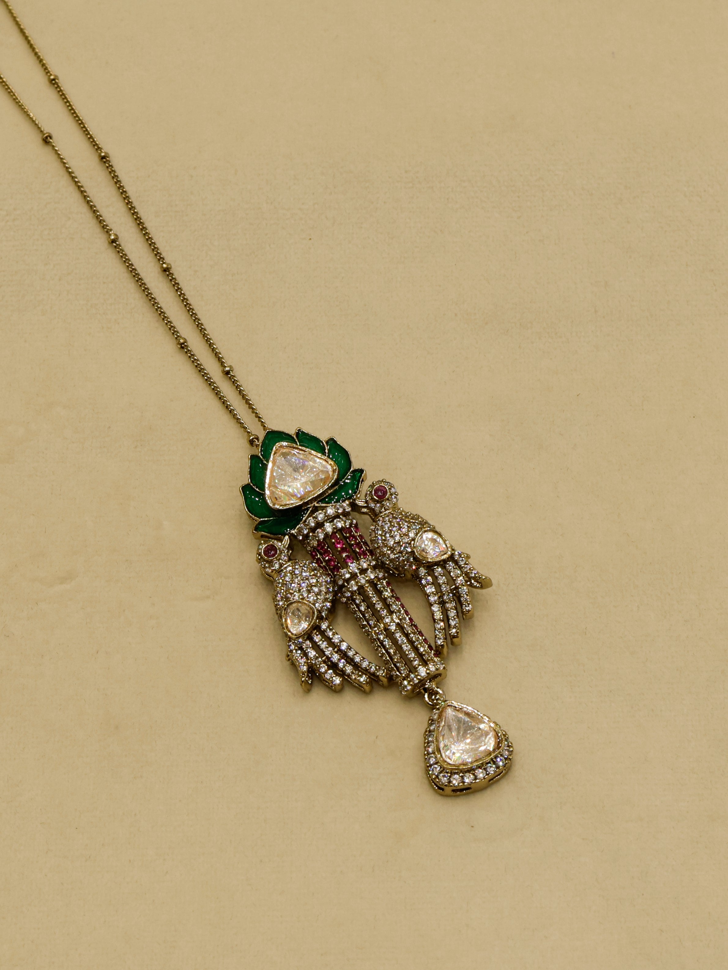 Aanura Lotus Motif Long Necklace Set with Earrings