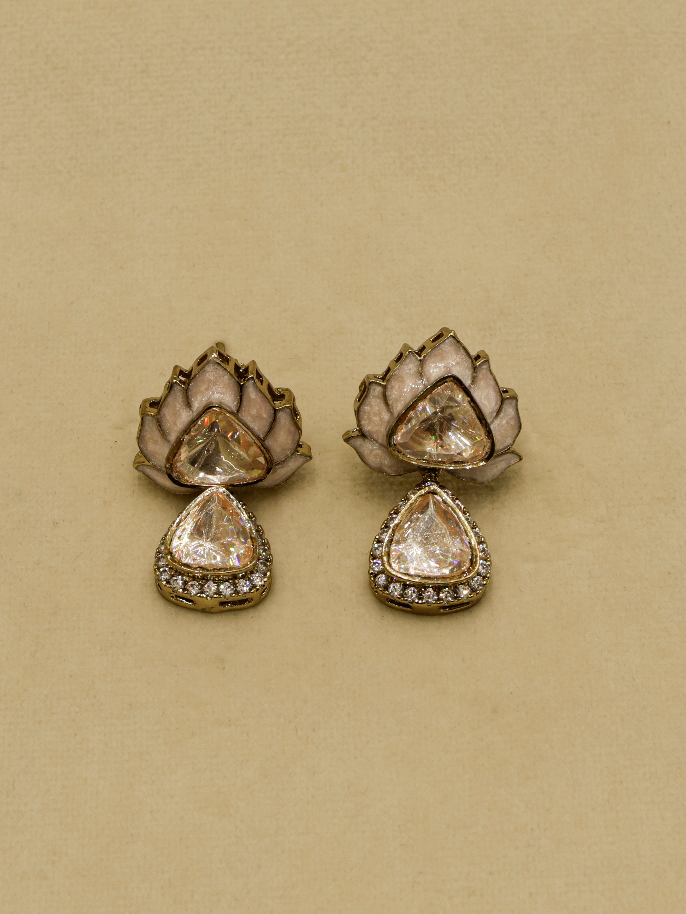 Aanura Lotus Motif Long Necklace Set with Earrings