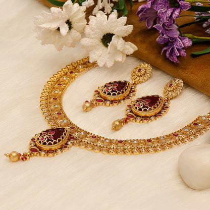 Aanura Antique Necklace with Ruby Teardrop Pendant