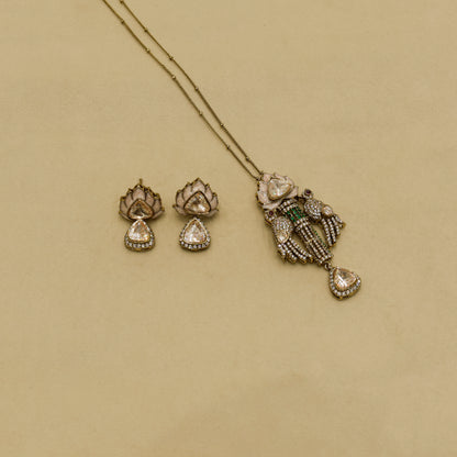 Aanura Lotus Motif Long Necklace Set with Earrings