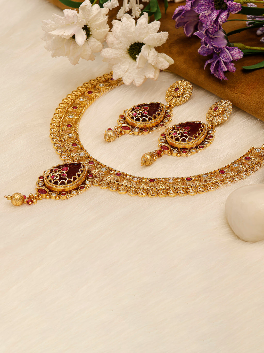 Aanura Antique Necklace with Ruby Teardrop Pendant