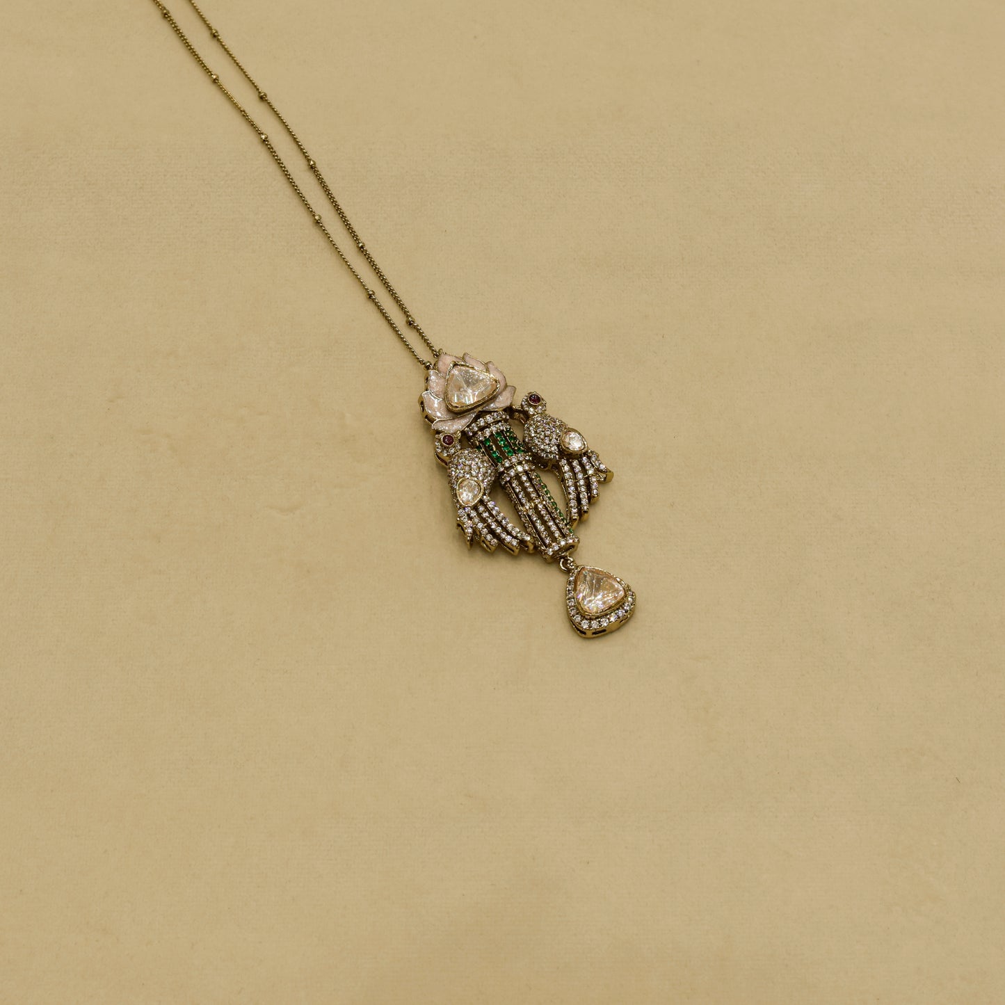 Aanura Lotus Motif Long Necklace Set with Earrings