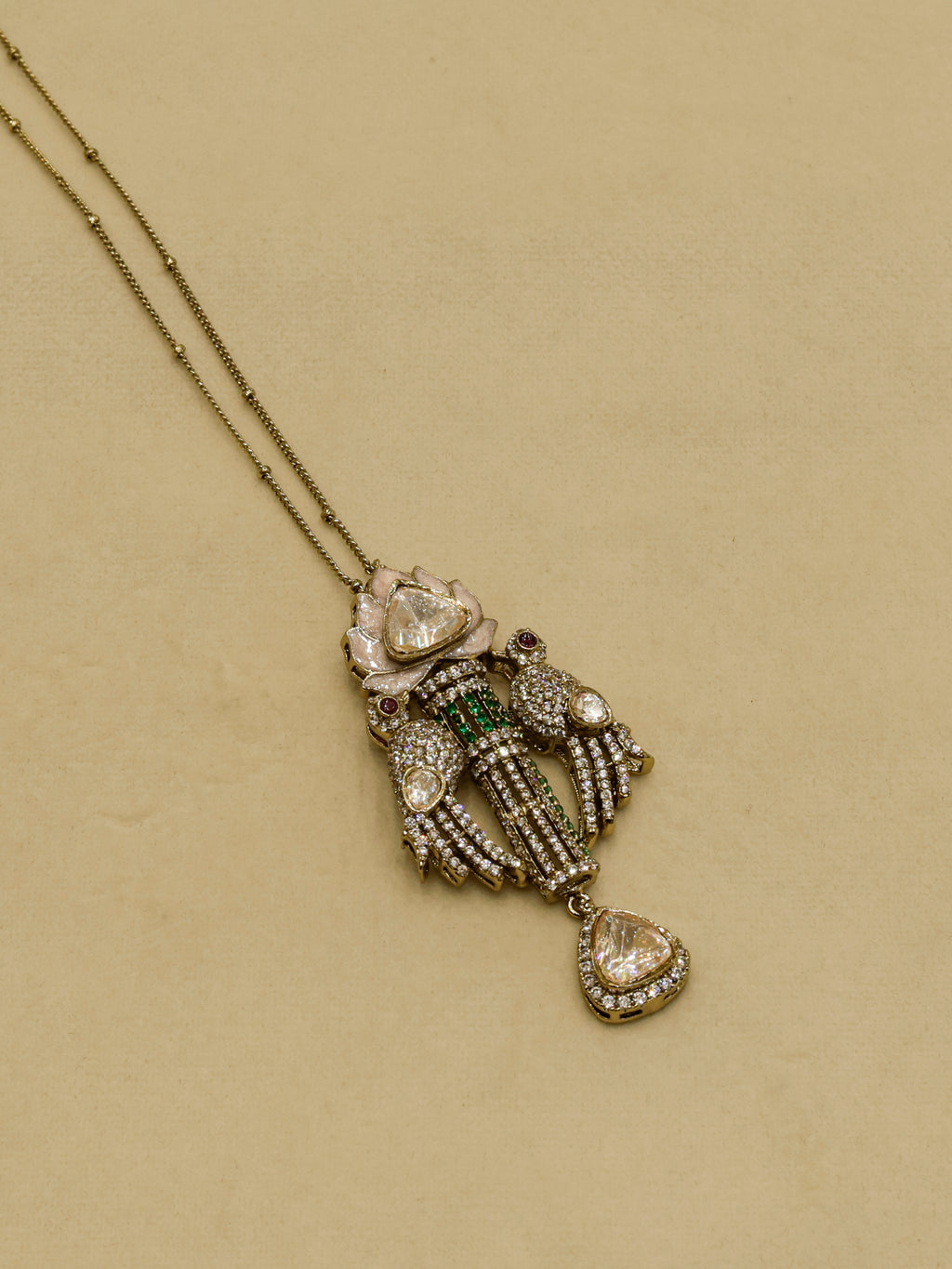 Aanura Lotus Motif Long Necklace Set with Earrings