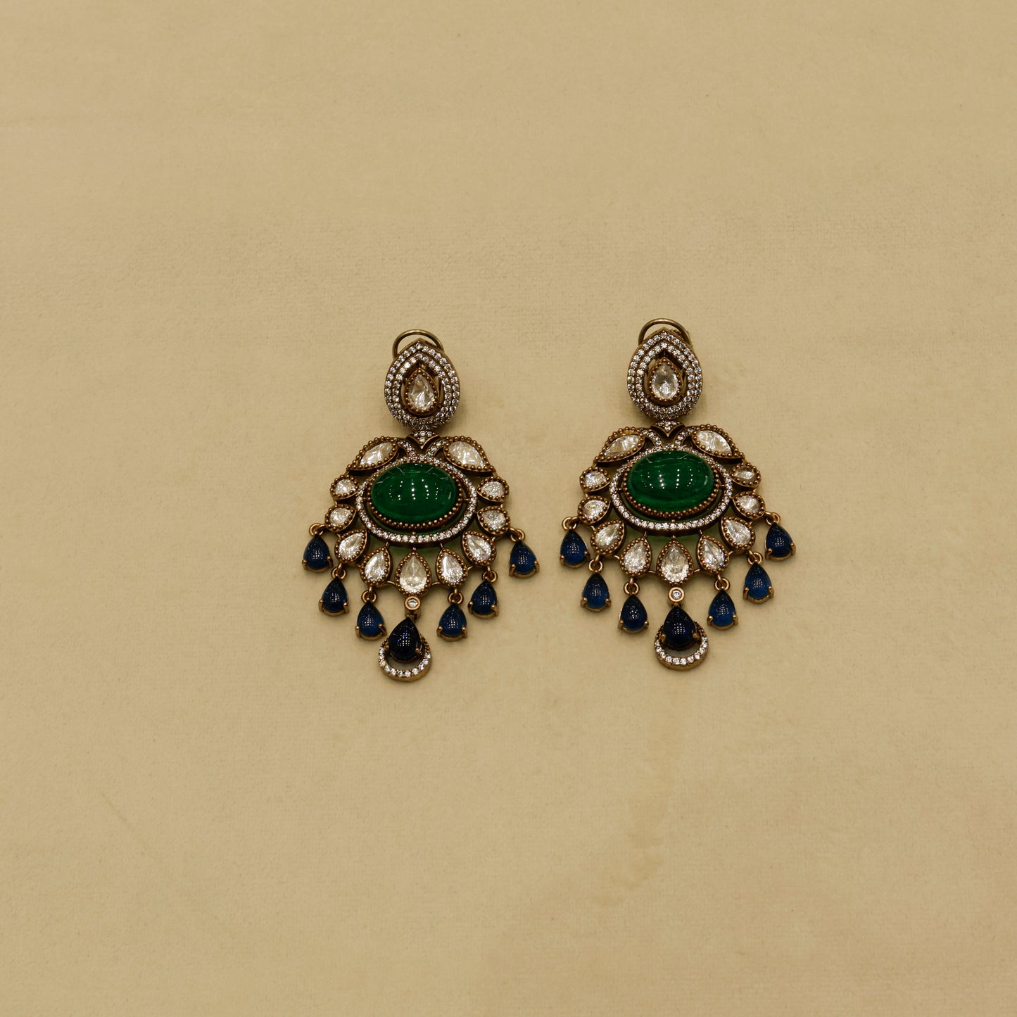 Aanura Royal Green Kundan Bridal Necklace with Earrings