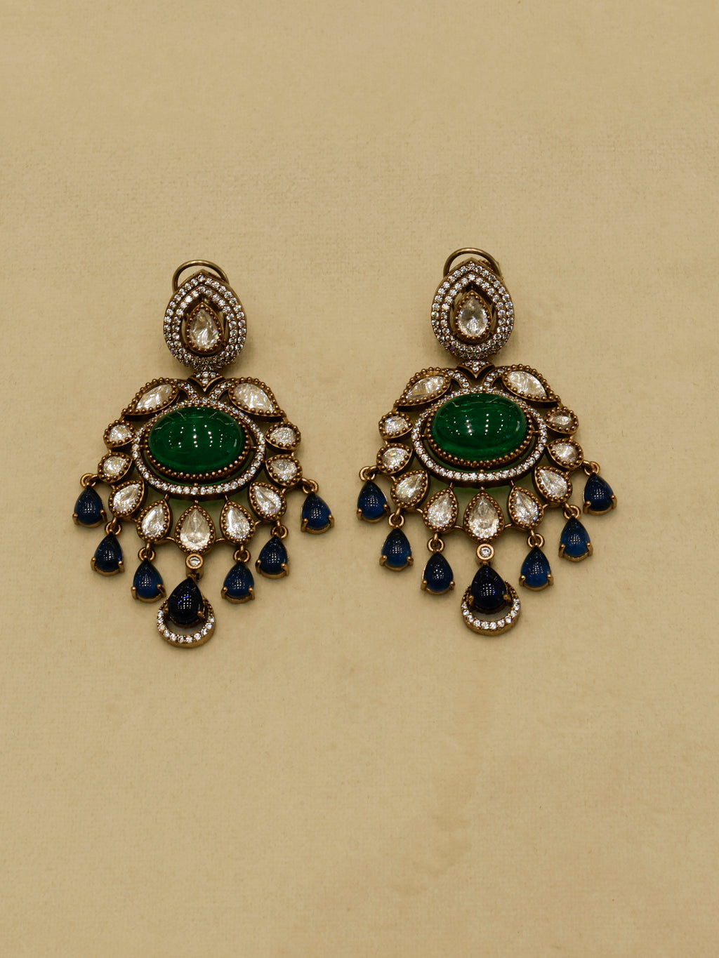 Aanura Royal Green Kundan Bridal Necklace with Earrings
