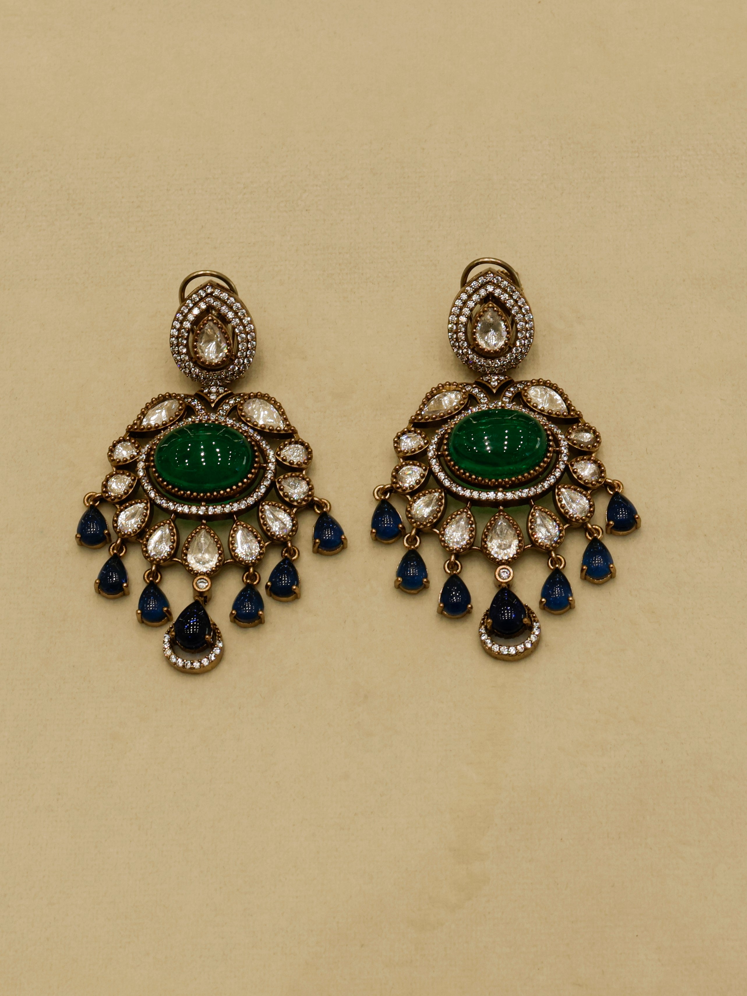 Aanura Royal Green Kundan Bridal Necklace with Earrings