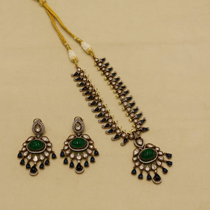 Aanura Royal Green Kundan Bridal Necklace with Earrings