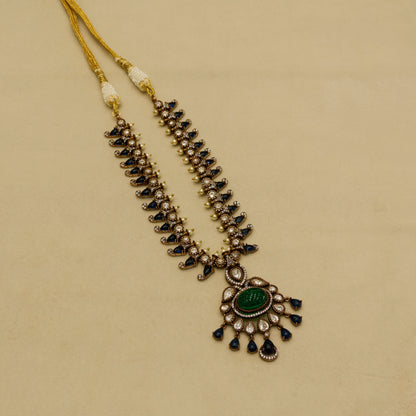 Aanura Royal Green Kundan Bridal Necklace with Earrings
