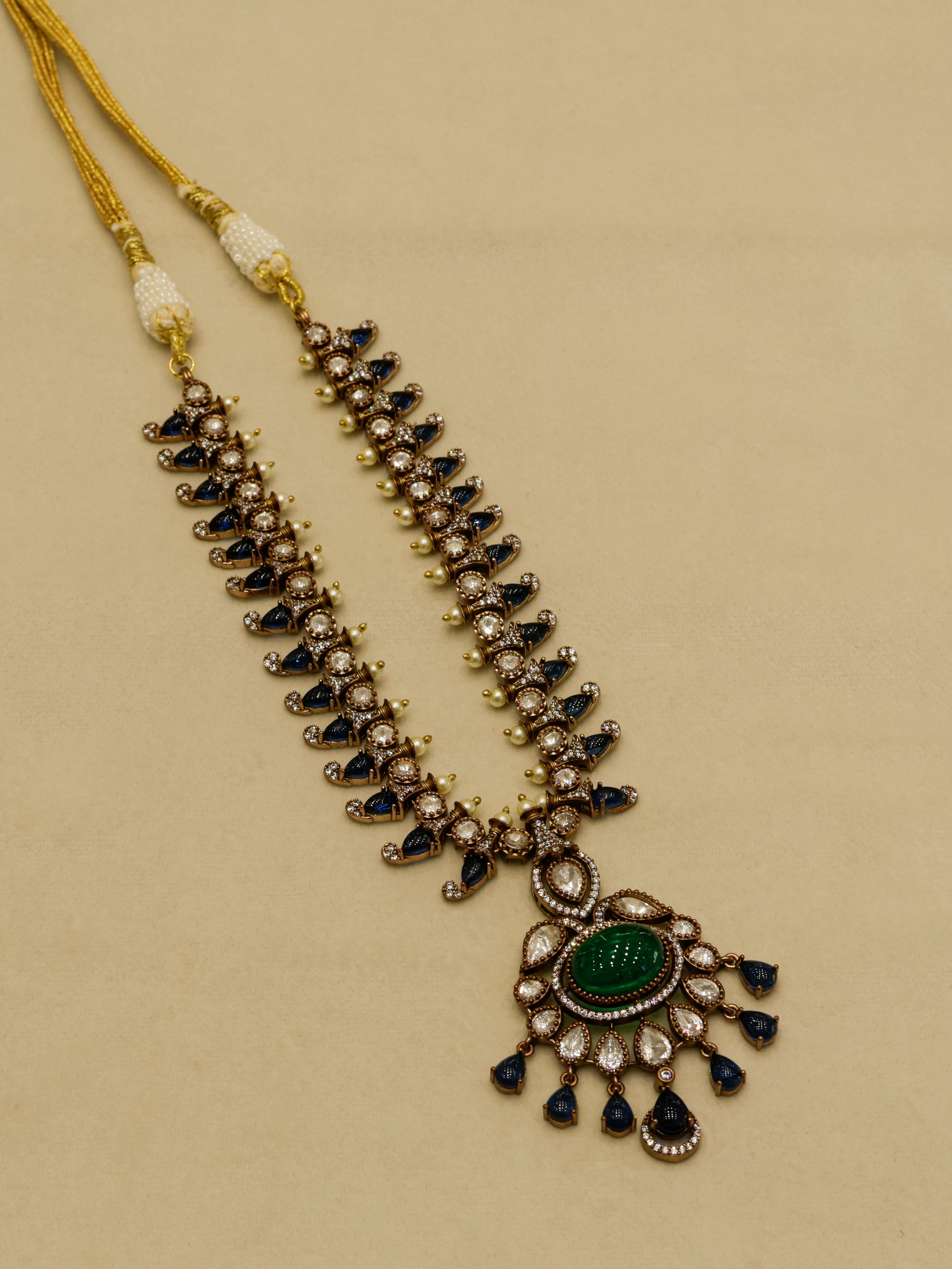 Aanura Royal Green Kundan Bridal Necklace with Earrings