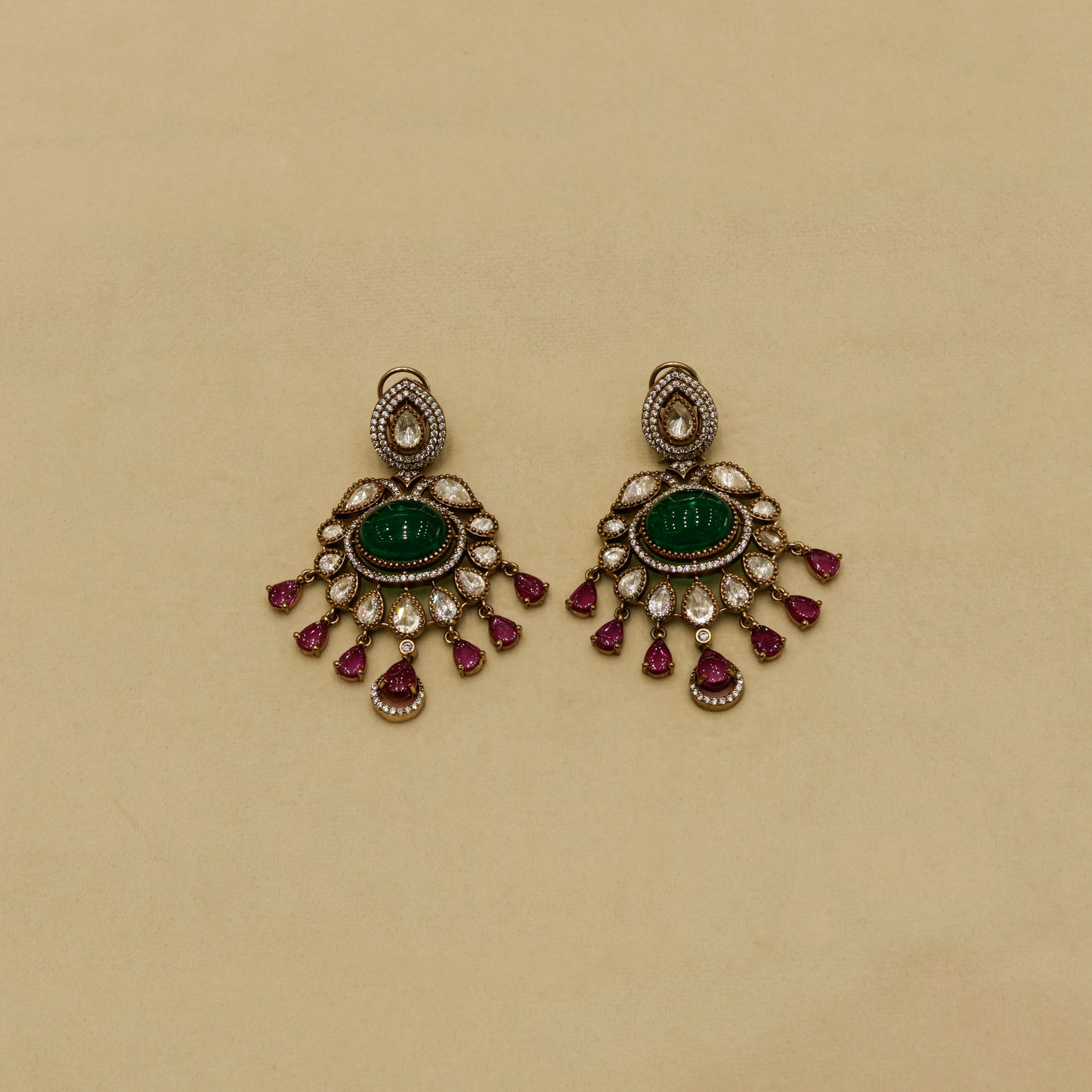 Aanura Royal Green Kundan Bridal Necklace with Earrings