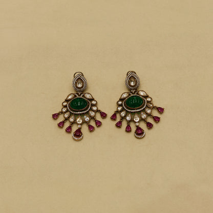 Aanura Royal Green Kundan Bridal Necklace with Earrings