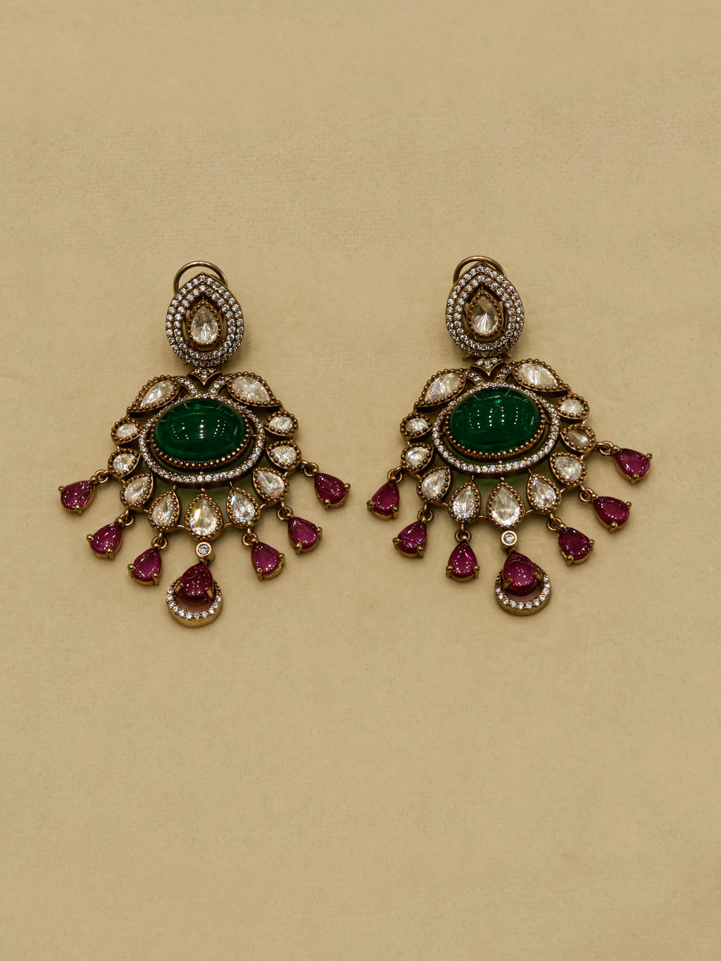 Aanura Royal Green Kundan Bridal Necklace with Earrings