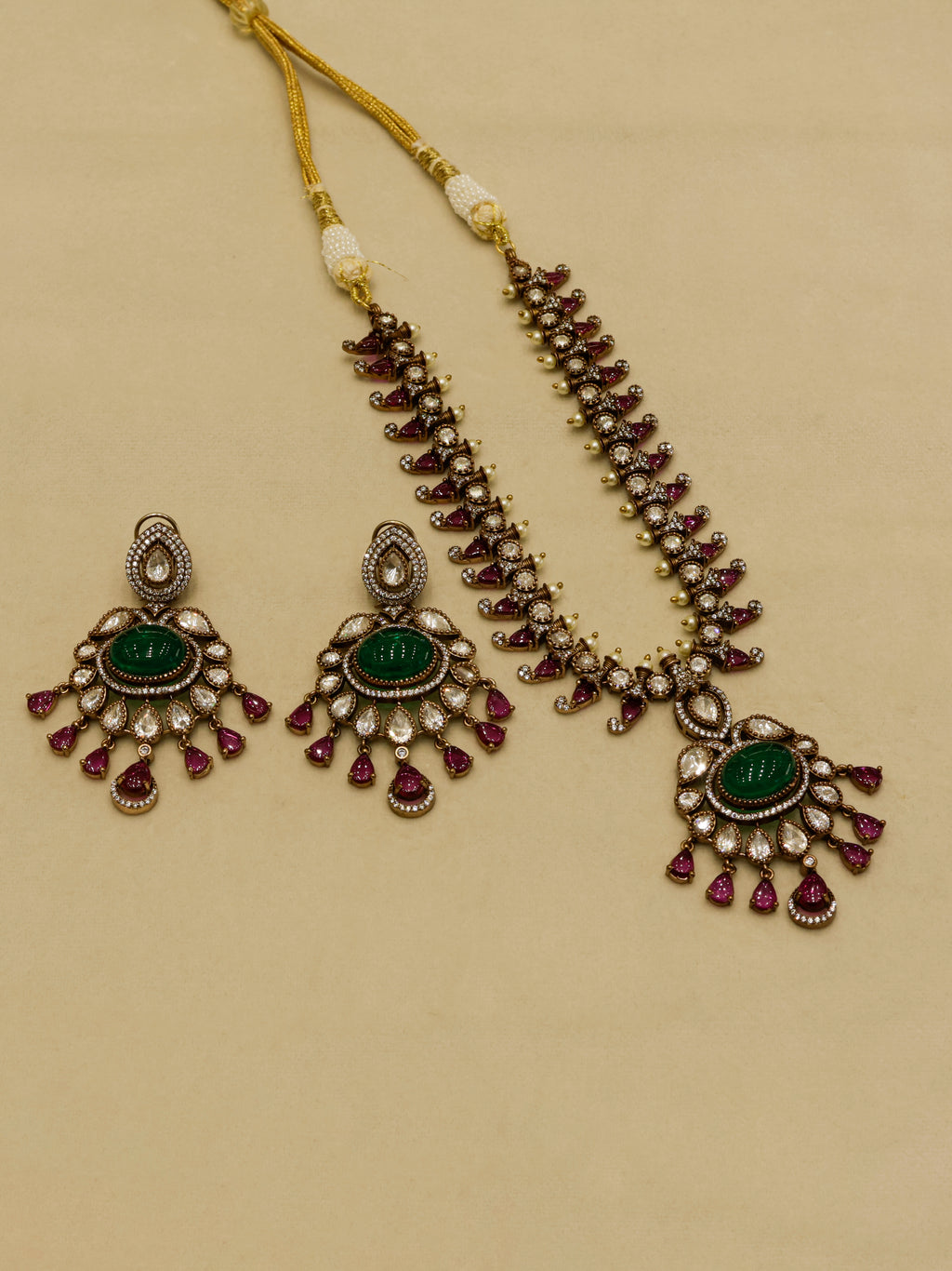 Aanura Royal Green Kundan Bridal Necklace with Earrings