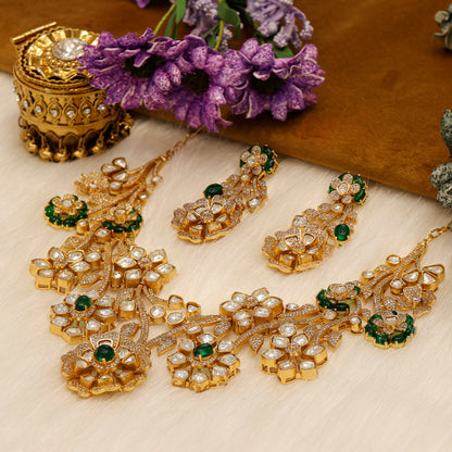 Aanura Floral Kundan Bridal Necklace Set with Earrings