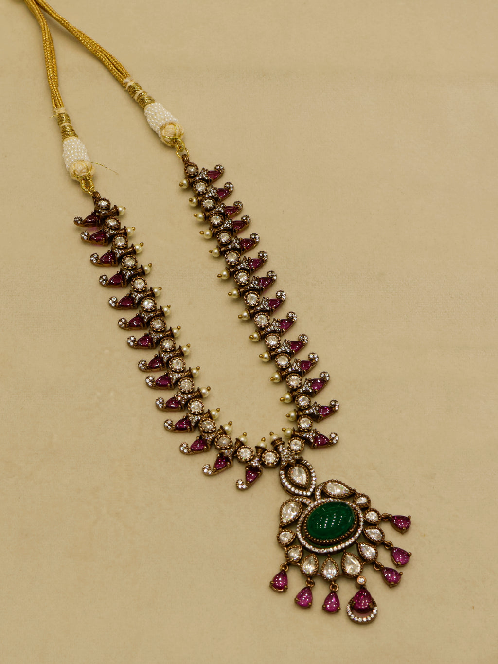 Aanura Royal Green Kundan Bridal Necklace with Earrings