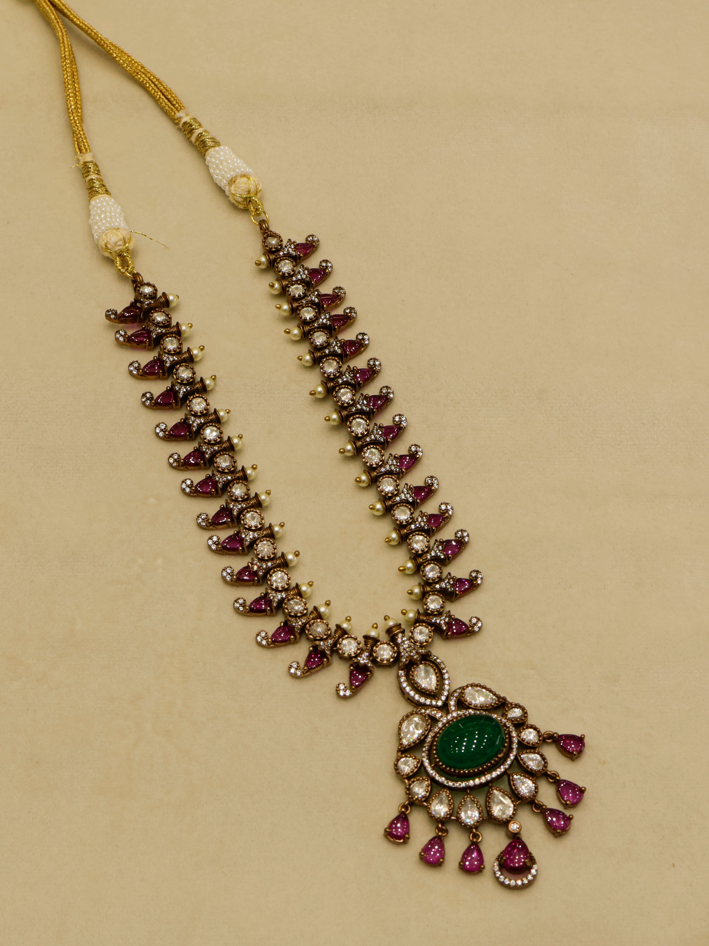 Aanura Royal Green Kundan Bridal Necklace with Earrings