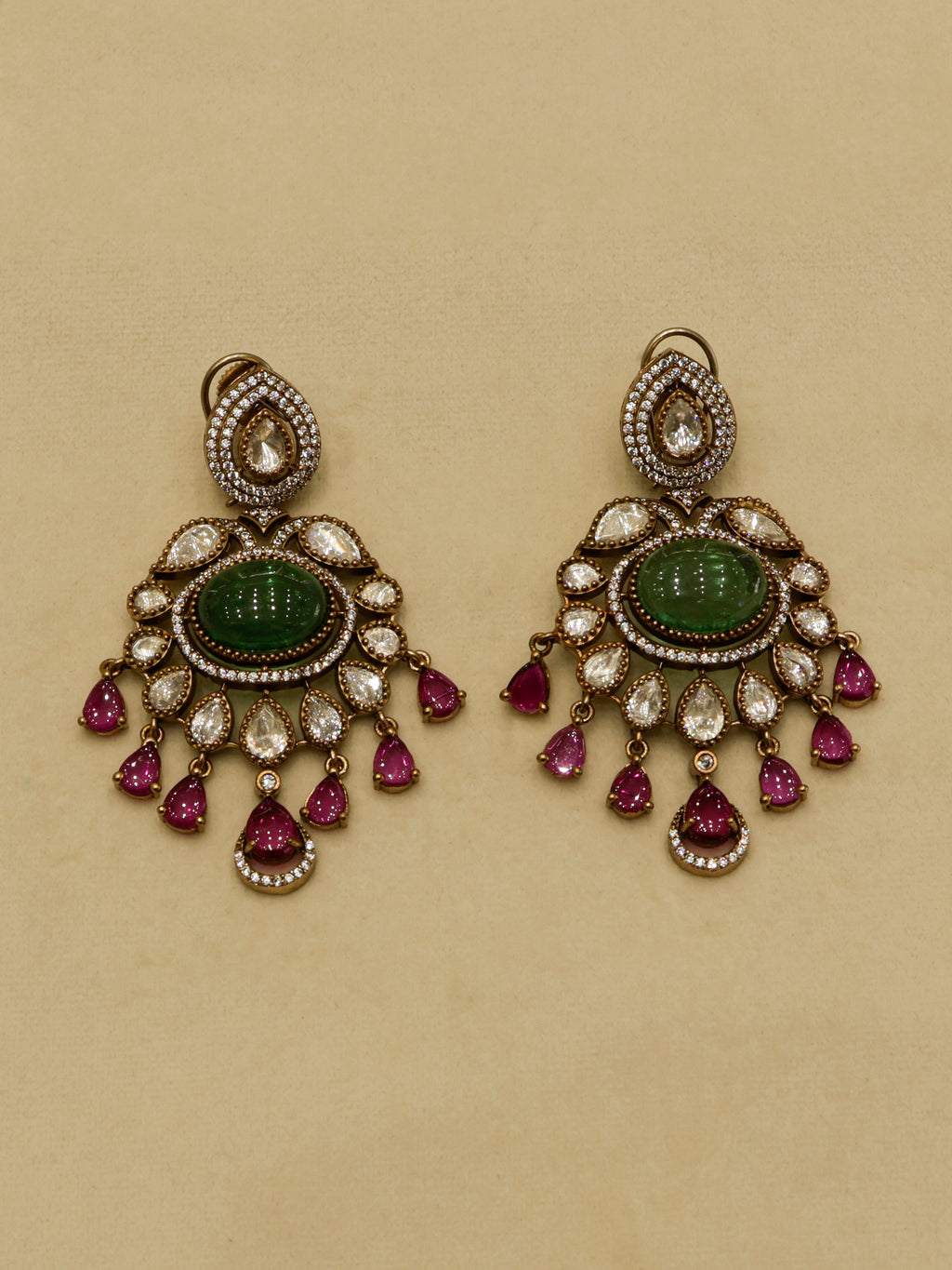 Aanura Royal Green Kundan Bridal Necklace with Earrings