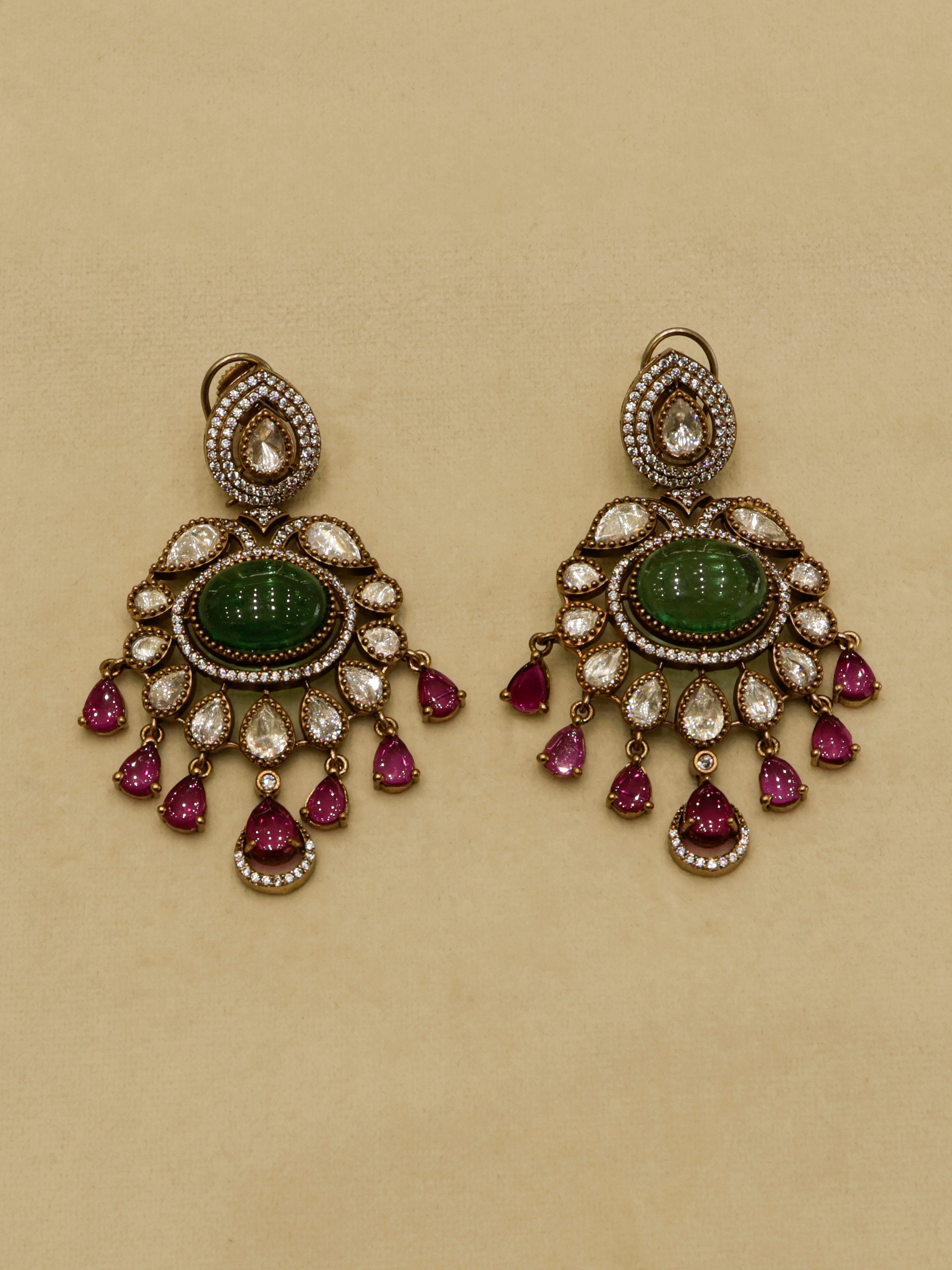 Aanura Royal Green Kundan Bridal Necklace with Earrings