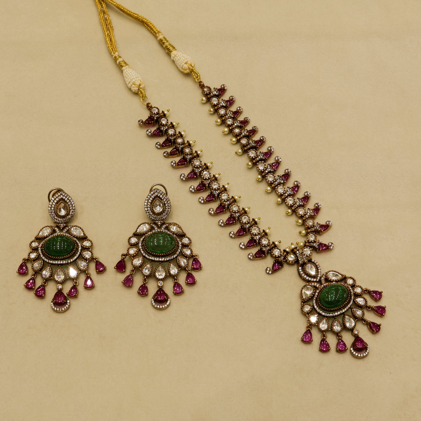 Aanura Royal Green Kundan Bridal Necklace with Earrings