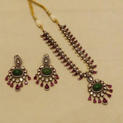 Aanura Royal Green Kundan Bridal Necklace with Earrings