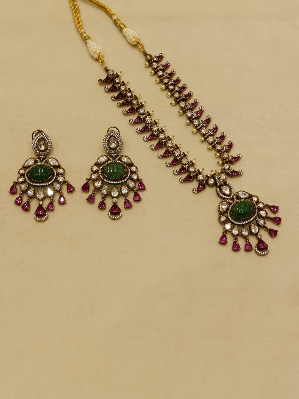 Aanura Royal Green Kundan Bridal Necklace with Earrings