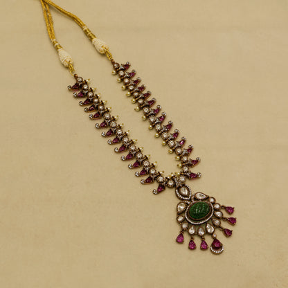 Aanura Royal Green Kundan Bridal Necklace with Earrings