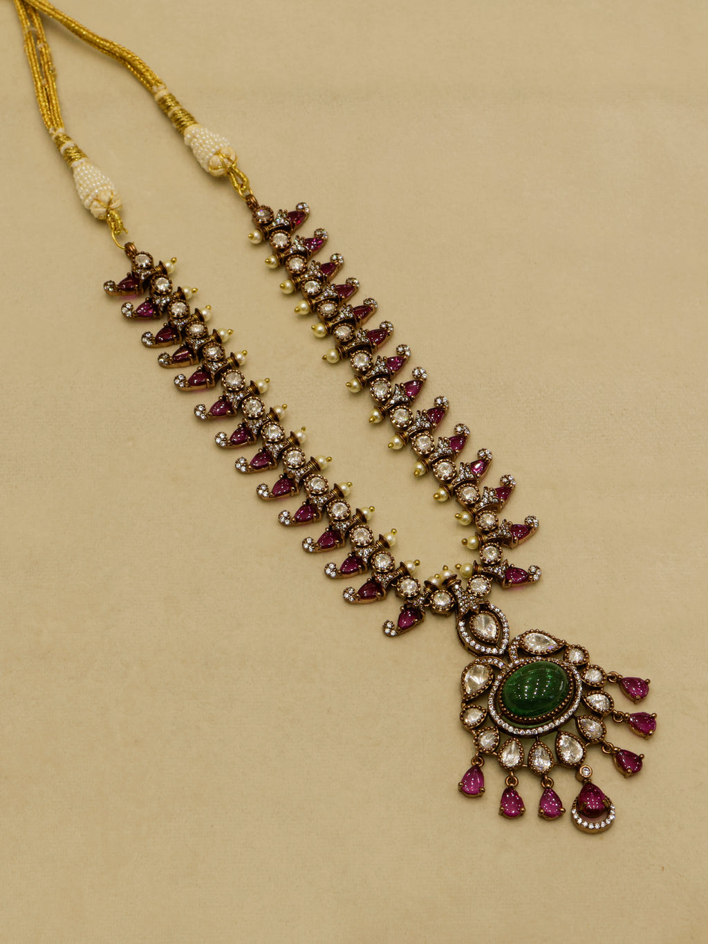 Aanura Royal Green Kundan Bridal Necklace with Earrings