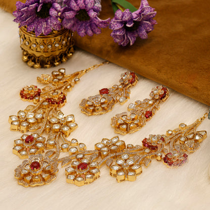 Aanura Floral Kundan Bridal Necklace Set with Earrings