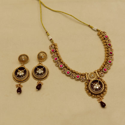 Aanura Circular Heritage Necklace with Green Stones