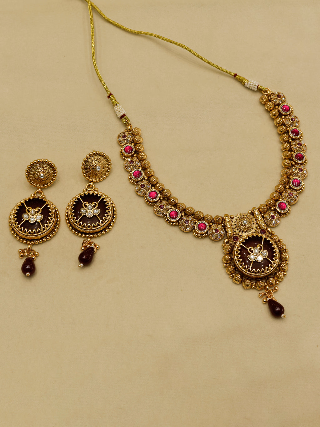 Aanura Circular Heritage Necklace with Green Stones