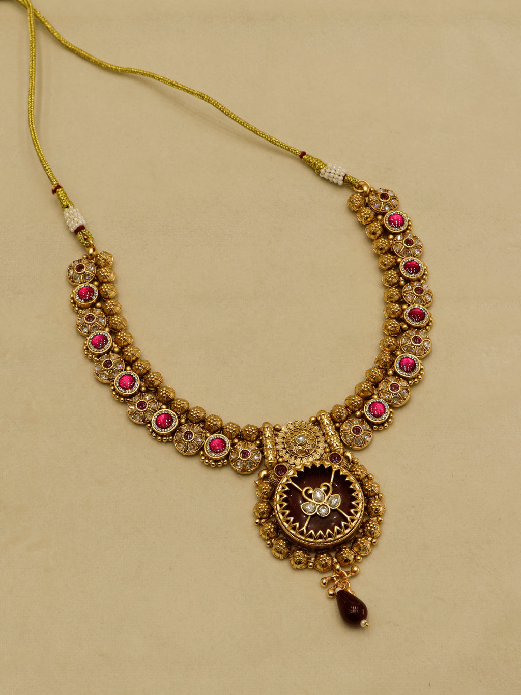 Aanura Circular Heritage Necklace with Green Stones
