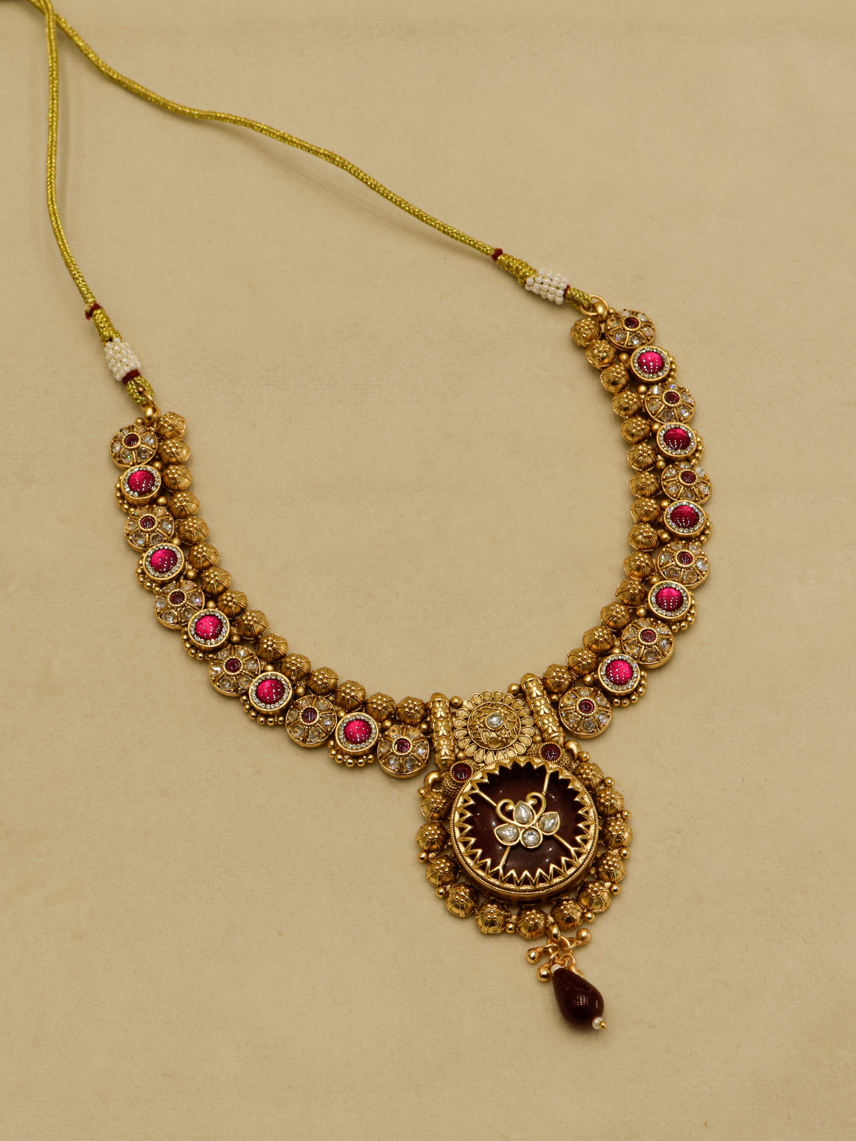 Aanura Circular Heritage Necklace with Green Stones
