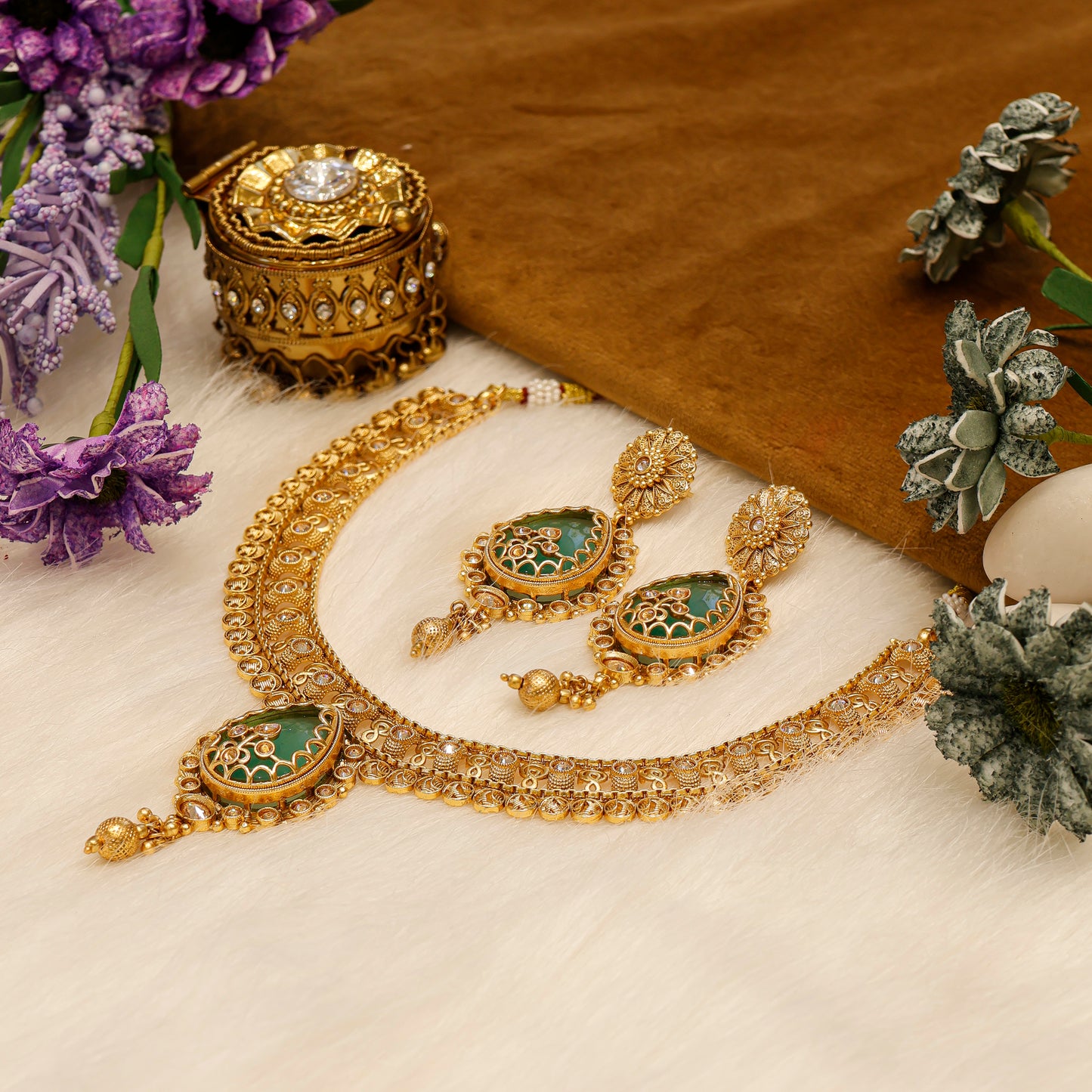 Aanura Antique Necklace with Ruby Teardrop Pendant