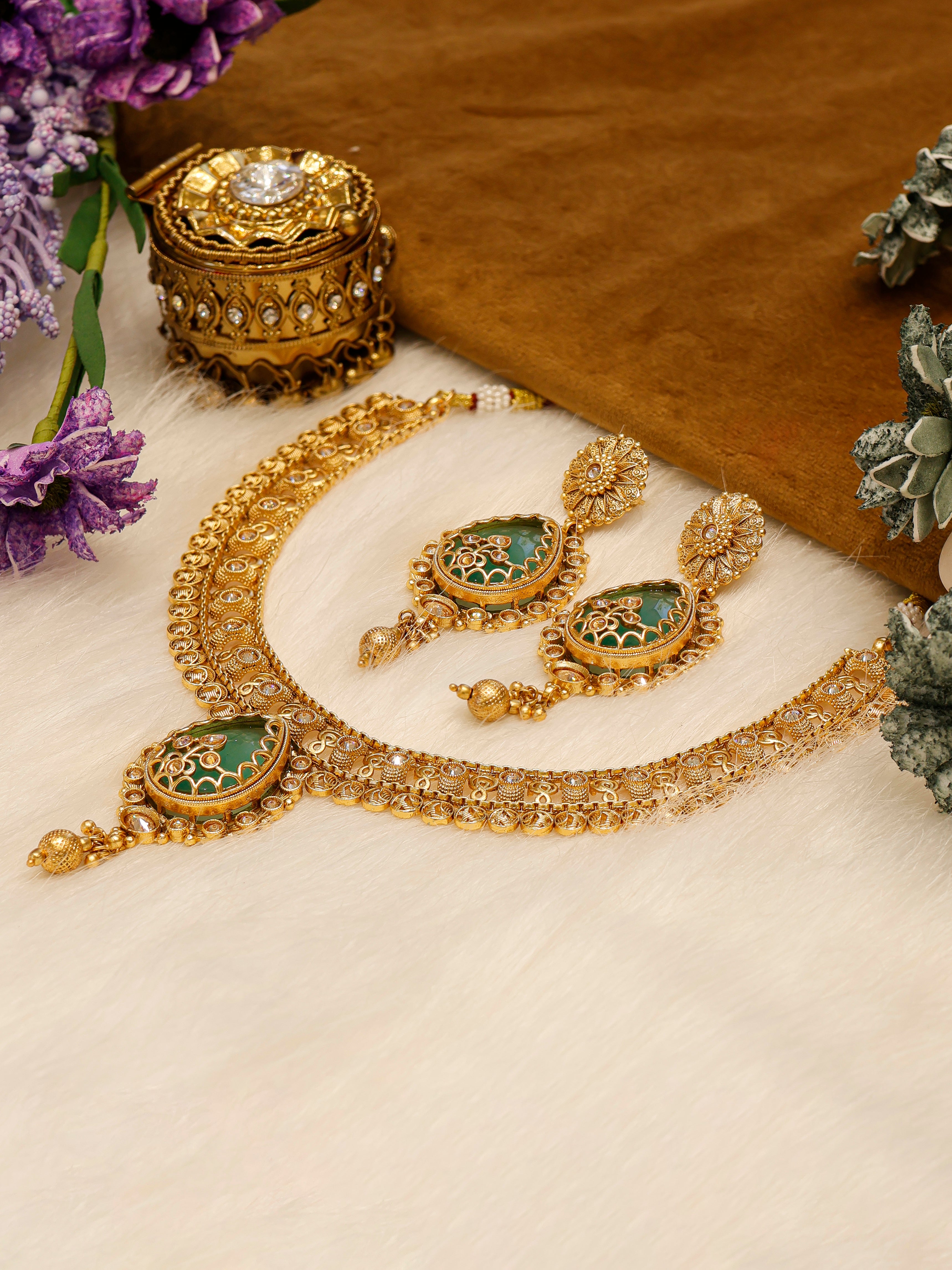 Aanura Antique Necklace with Ruby Teardrop Pendant