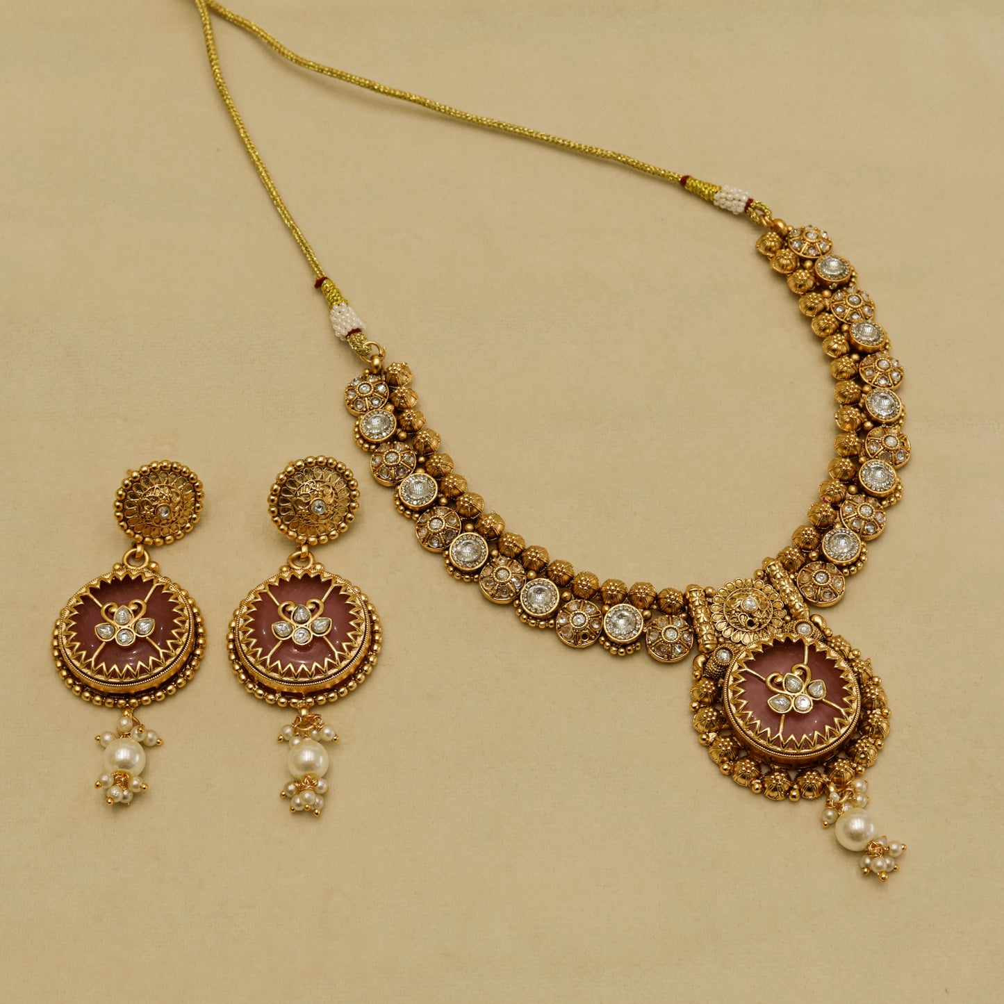 Aanura Circular Heritage Necklace with Green Stones