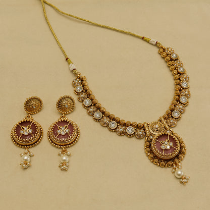 Aanura Circular Heritage Necklace with Green Stones