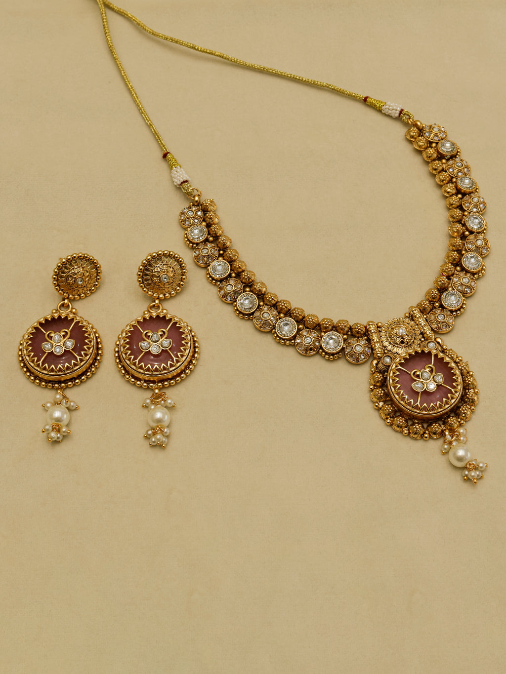 Aanura Circular Heritage Necklace with Green Stones