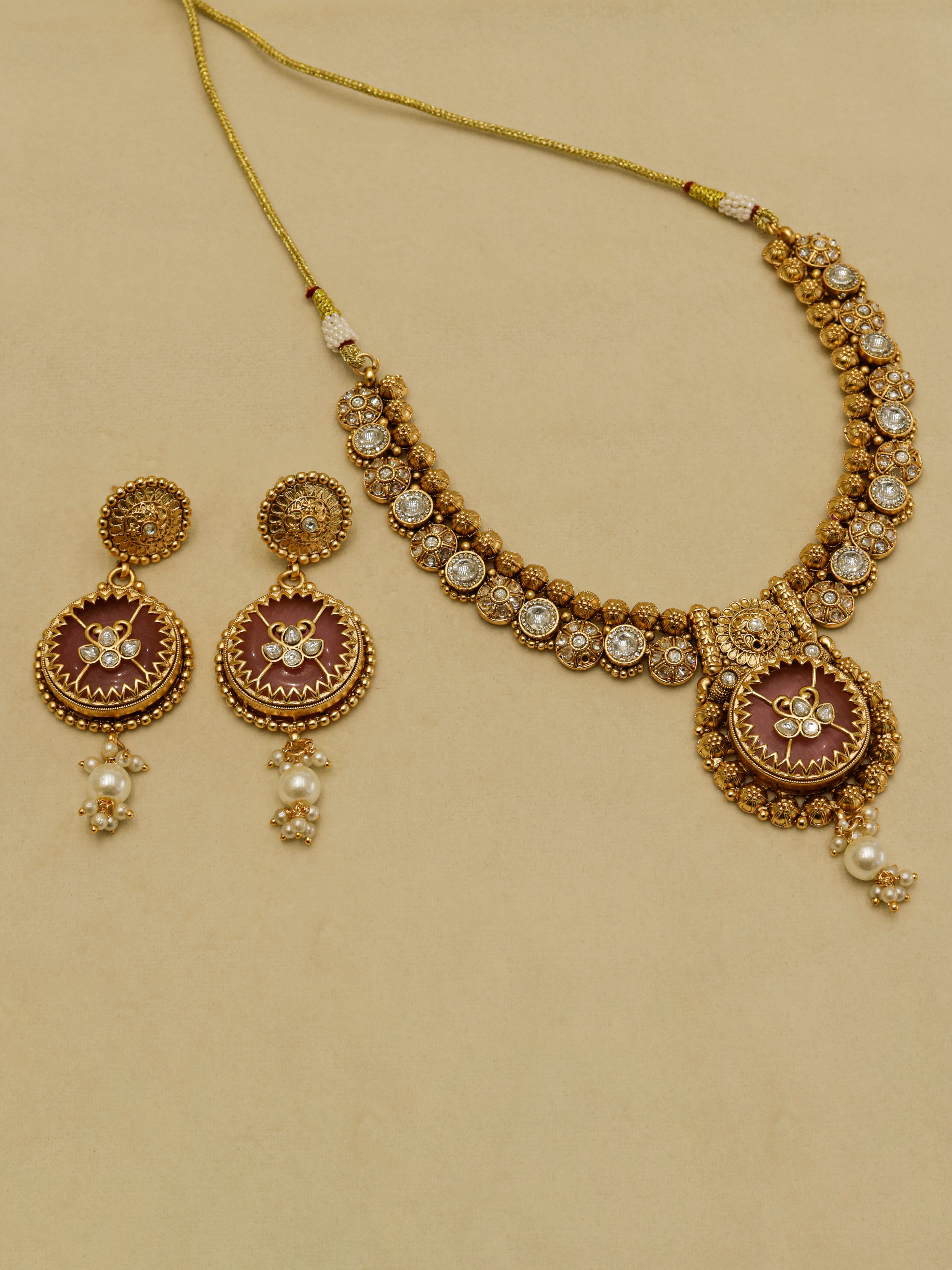 Aanura Circular Heritage Necklace with Green Stones