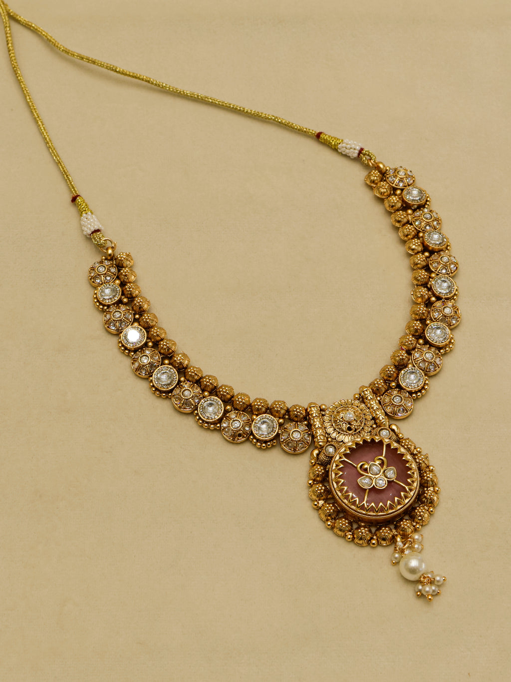 Aanura Circular Heritage Necklace with Green Stones