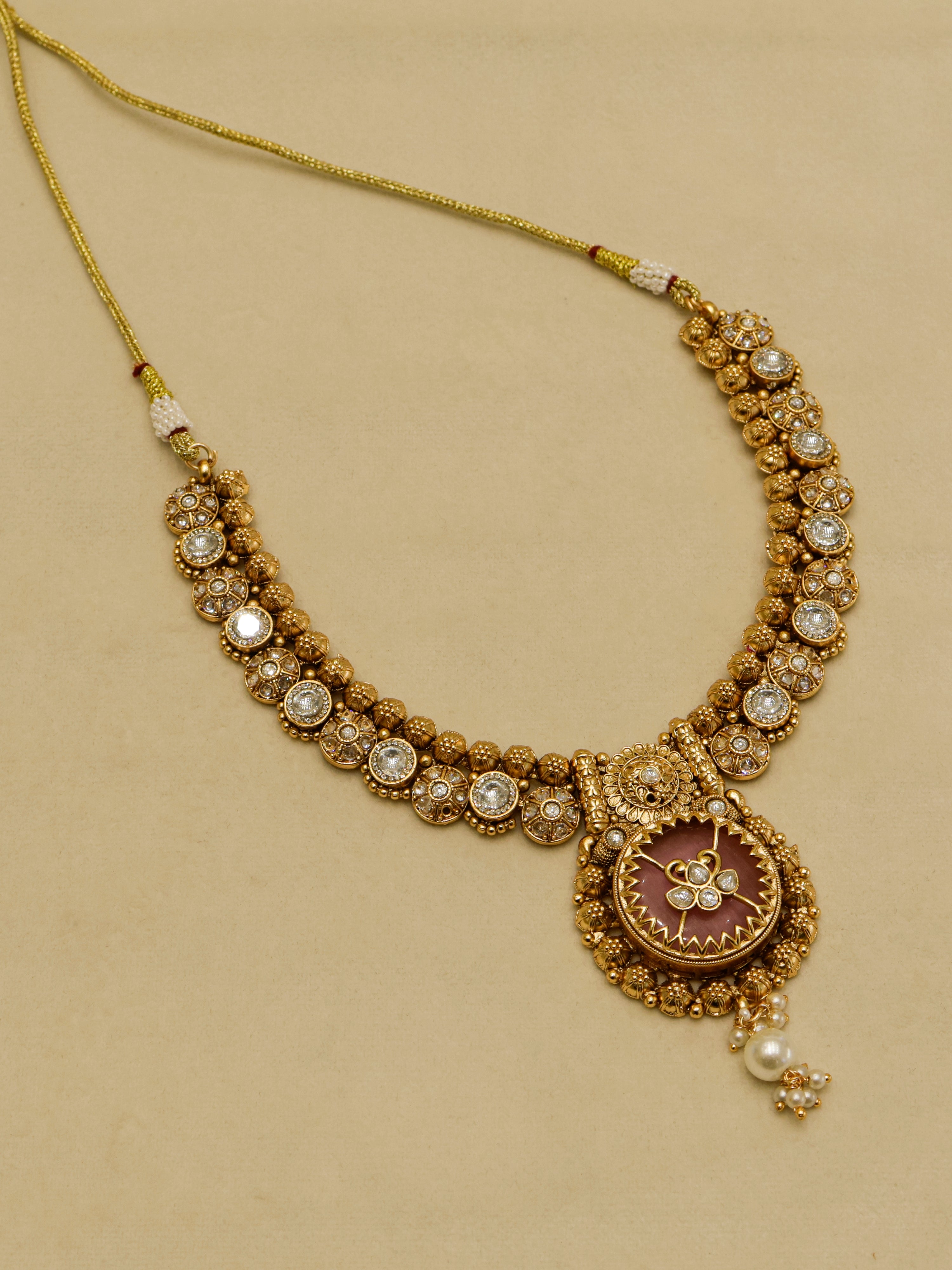 Aanura Circular Heritage Necklace with Green Stones