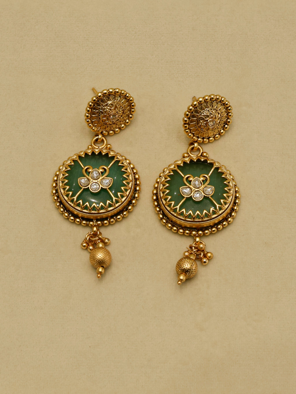 Aanura Circular Heritage Necklace with Green Stones