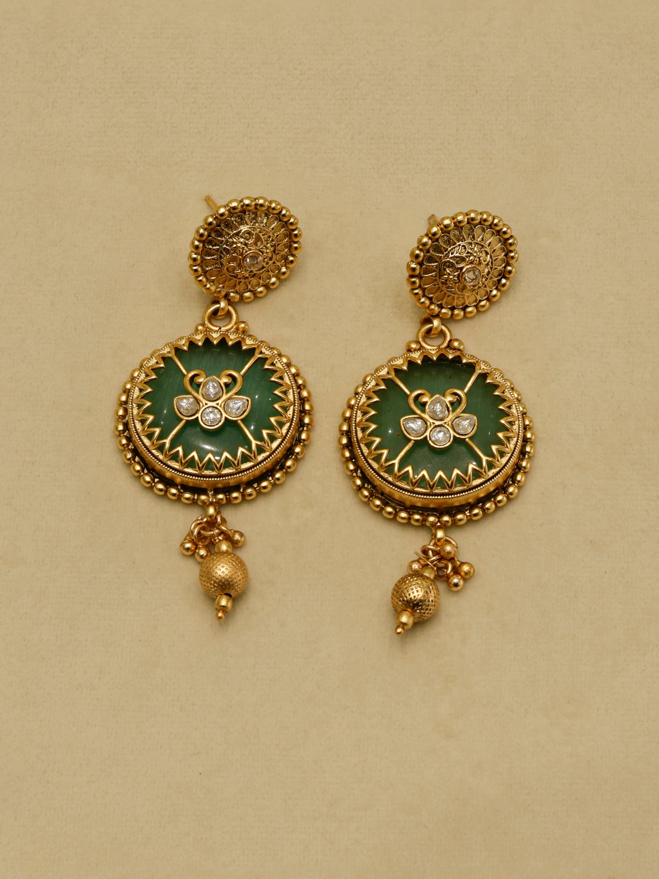 Aanura Circular Heritage Necklace with Green Stones