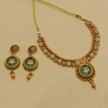 Aanura Circular Heritage Necklace with Green Stones
