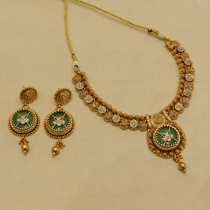 Aanura Circular Heritage Necklace with Green Stones