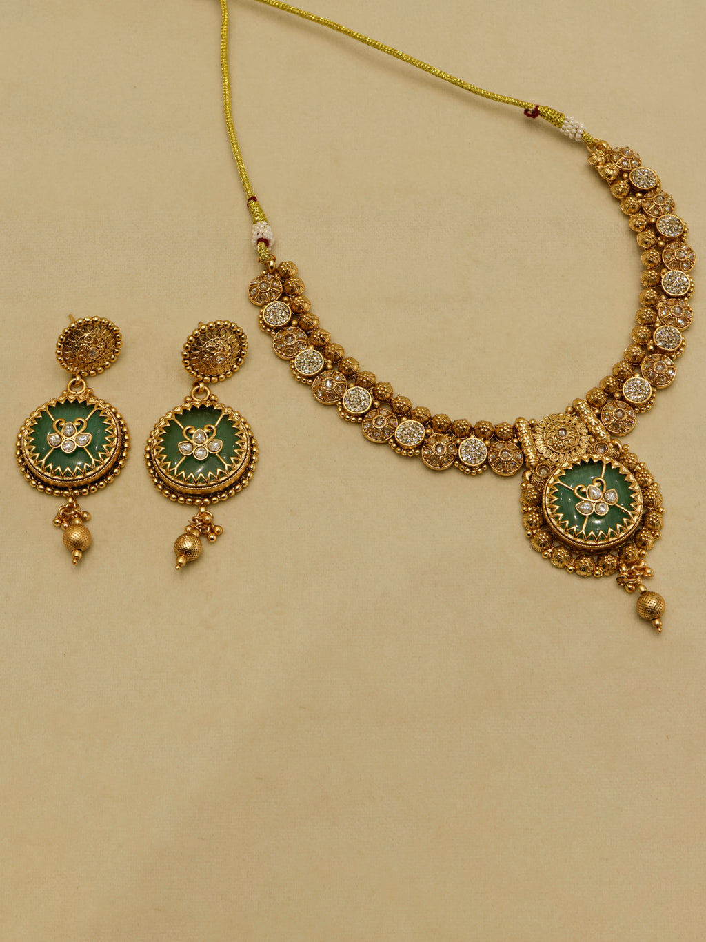 Aanura Circular Heritage Necklace with Green Stones
