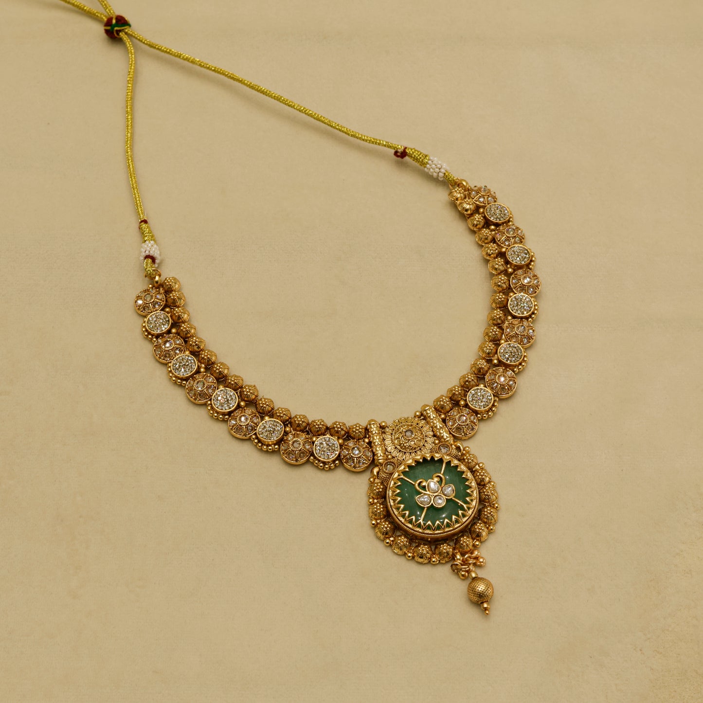 Aanura Circular Heritage Necklace with Green Stones