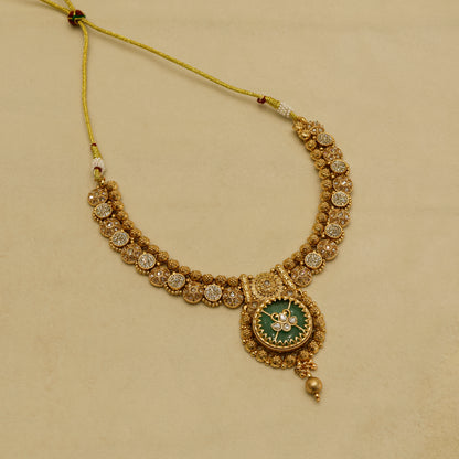 Aanura Circular Heritage Necklace with Green Stones