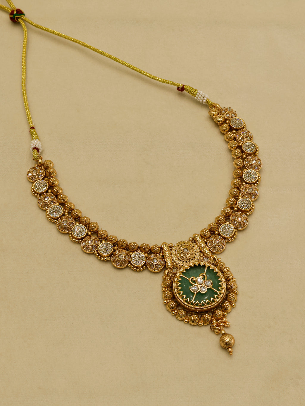 Aanura Circular Heritage Necklace with Green Stones